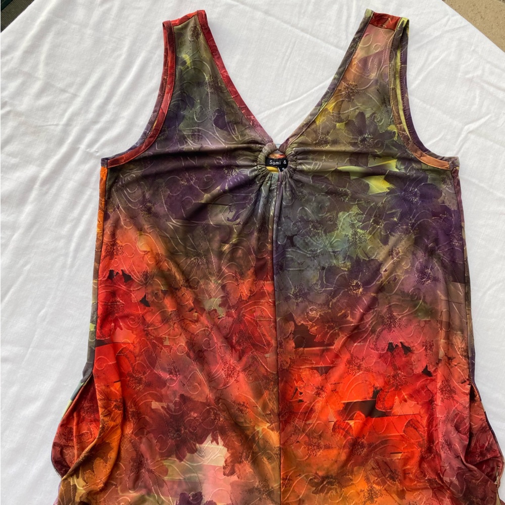 Sami & Jo Sleeveless Multi Colored Romper with Cropped Asymmetrical Hem Sz MD